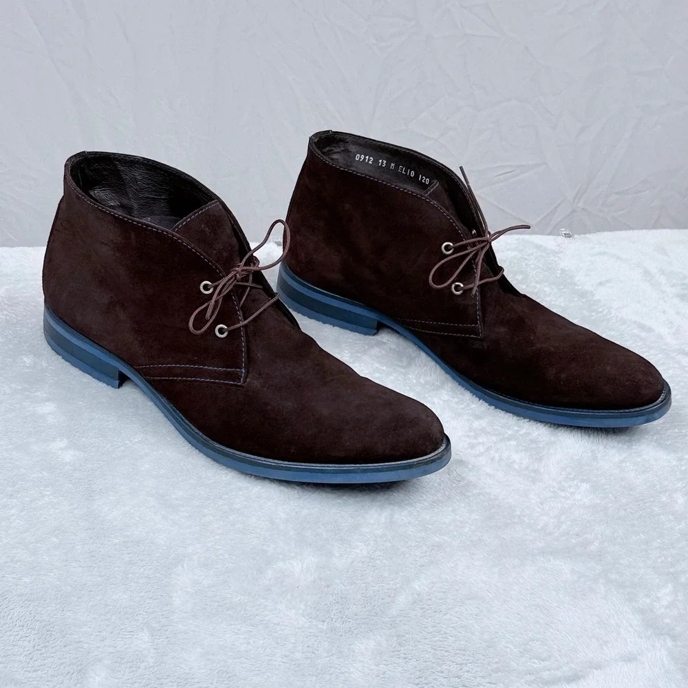 Donald J Pliner ELIO Chukka Boots Mens 13 Brown Suede Blue Sole Made in Italy
